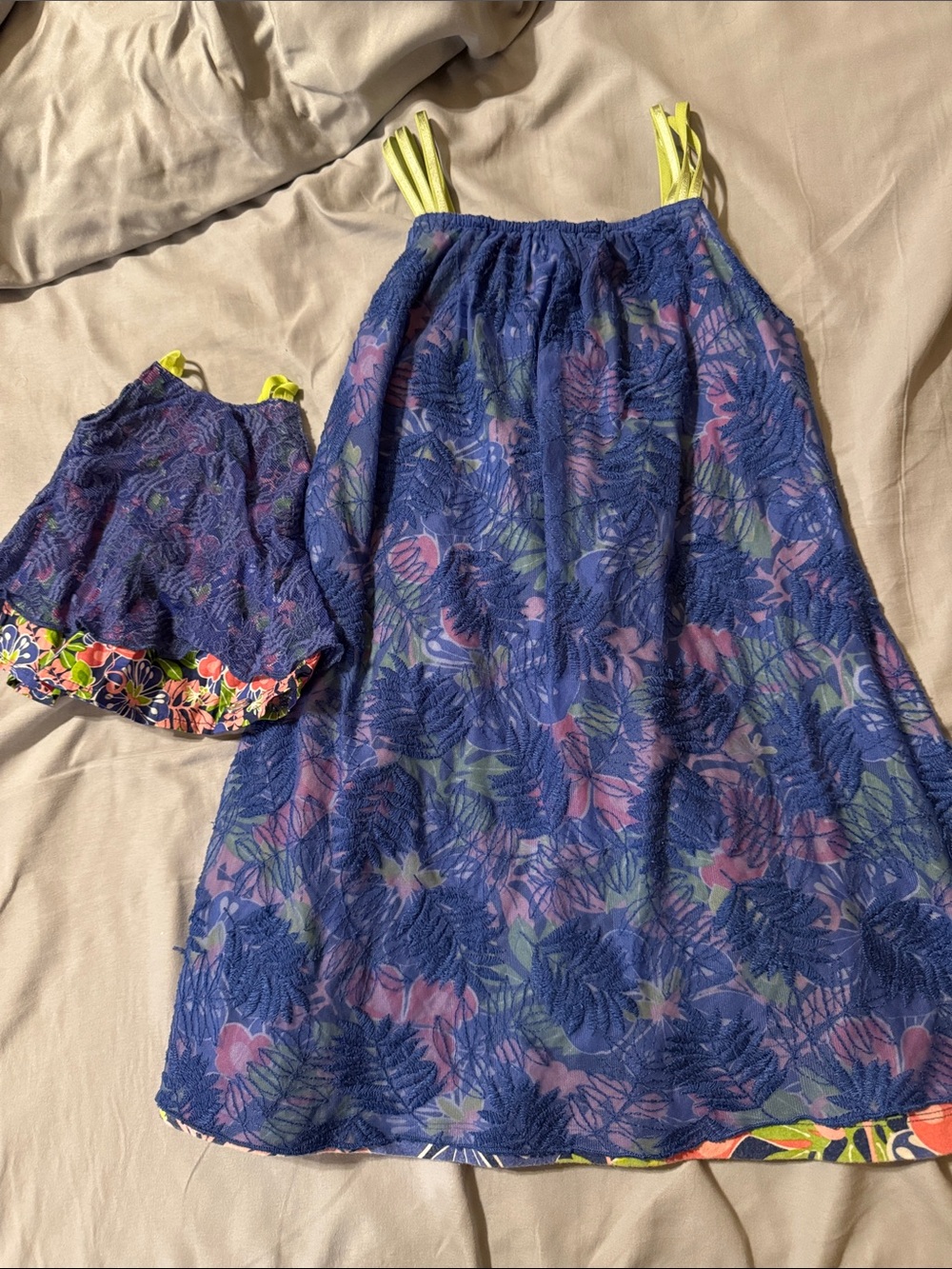 American Girl Blue Floral dress - with matching doll dress
